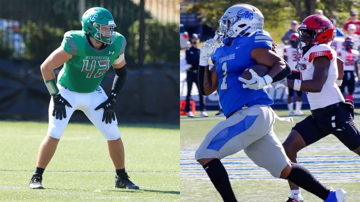 Greensboro linebacker Max Steele and Brevard running back Chancellor Lee-Parker during Division III football games.