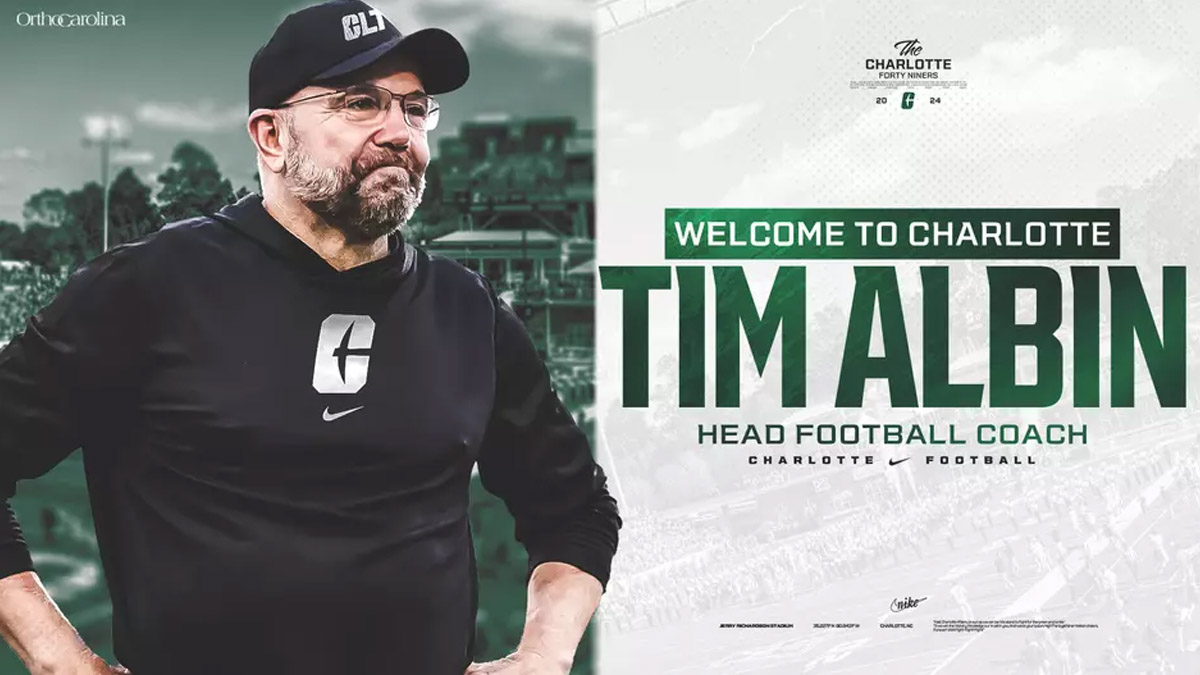 Charlotte 49ers announces new football coach Tim Albin.