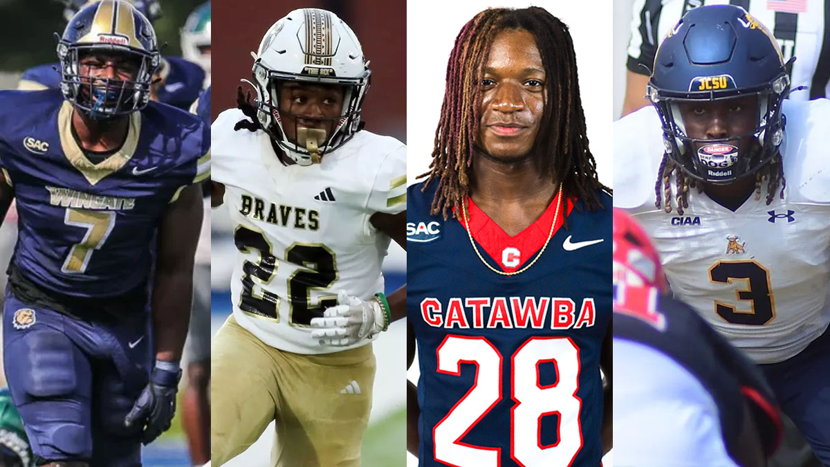 AFCA D2 All-American football players from North Carolina: Wingate’s Marquise Fleming, UNC Pembroke’s Jo Hayes, Catawba’s LJ Turner and Johnson C. Smith’s Benari Black.