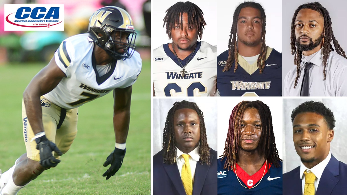 D2CCA All-Super Region Two football players from North Carolina include Wingate's Marquise Fleming (MVP), Erwil Anthony and Dontorian Best; Johnson C. Smith's Benari Black and Brevin Caldwell, Lenoir-Rhyne's Nic Cheeley and Catawba's LJ Turner.