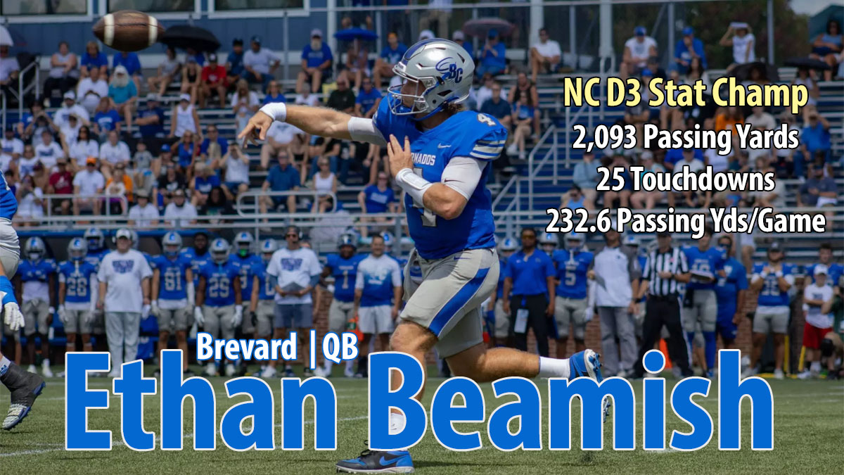 Brevard quarterback Ethan Beamish recognized for being the North Carolina D3 stat champion for passing