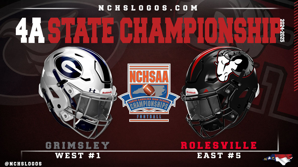 A graphic from NC High School Logos depicting the NCHSAA 4A state championship football game between Grimsley and Rolesville