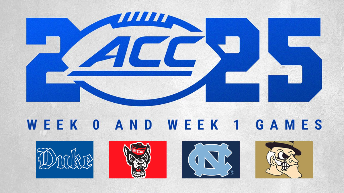 ACC 2025 football logo along with logos for NC State, North Carolina, Duke and Wake Forest