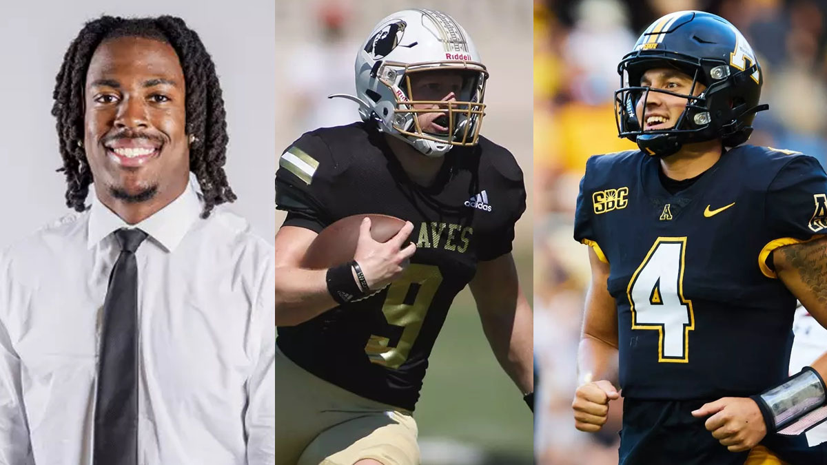 All-North Carolina passing leaders for 2024: Lenoir-Rhyne's Jalen Ferguson, UNC Pembroke's Colin Johnson and Appalachian State's Joey Aguilar.