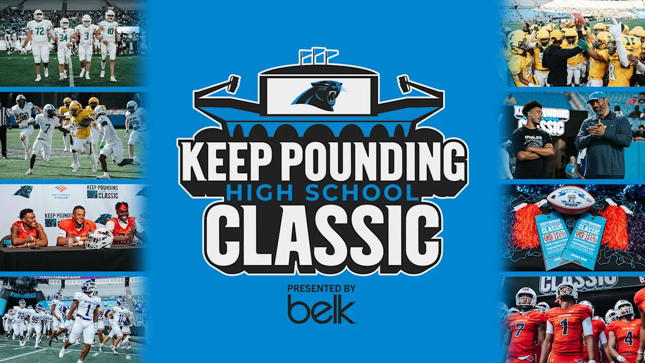 Graphic promoting the Carolina Panthers' 2025 Keep Pounding High School Classic