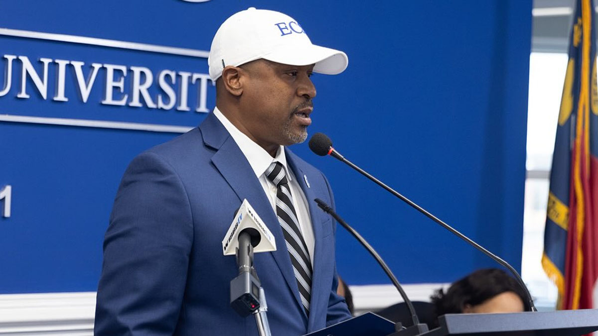 New Elizabeth City State football coach Adrian Jones at his introductory press conference.