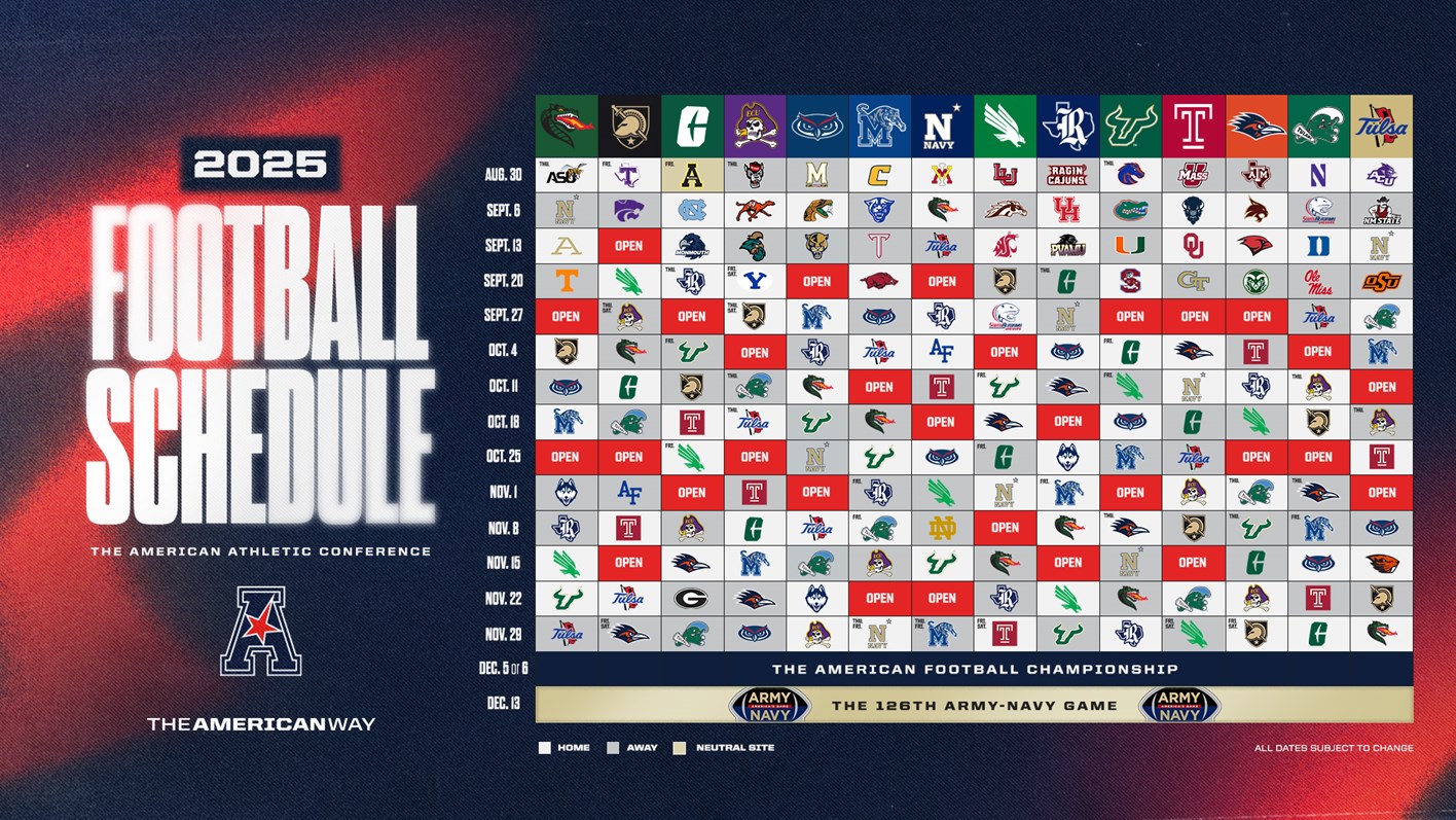 American Athletic Conference 2025 football schedule logo grid