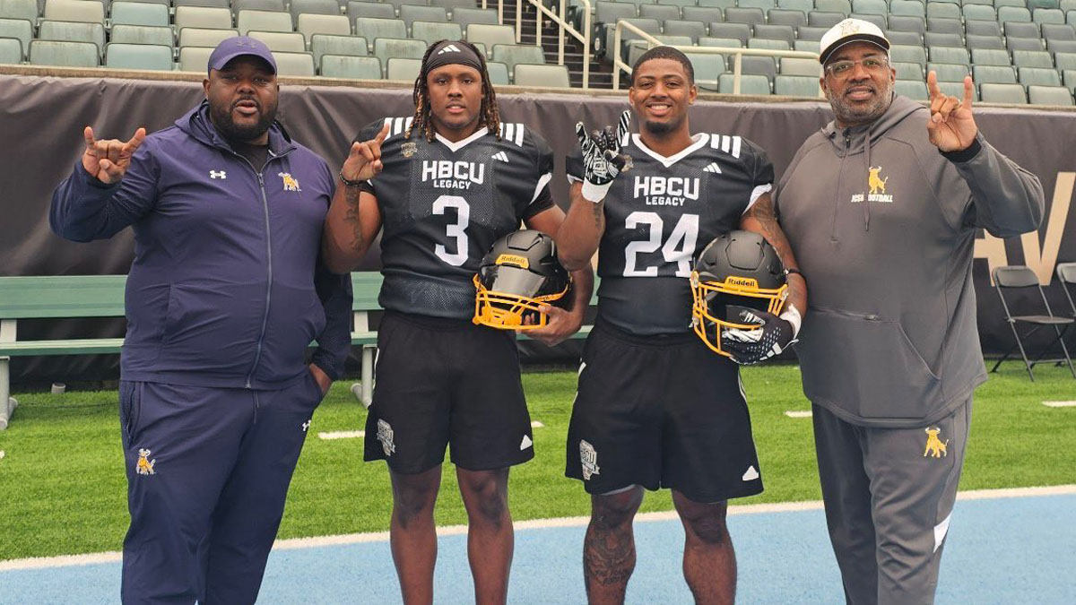 HBCU Legacy Bowl participants from Johnson C. Smith, Benari Black and Jack Smith.