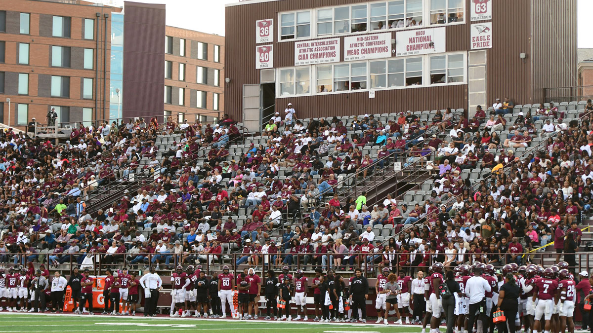 North Carolina Central's O'Kelly-Riddick Stadium on a game day against Elon in 2024.