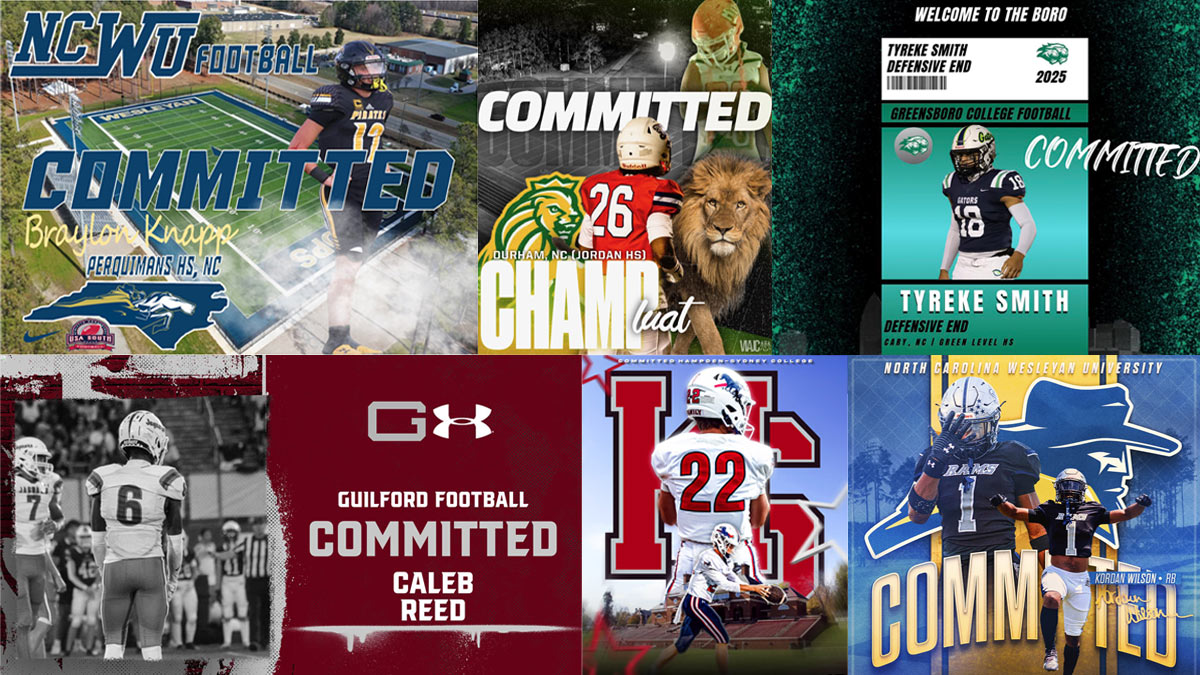 A collection of NC high school football commitment announcements to D3 college programs