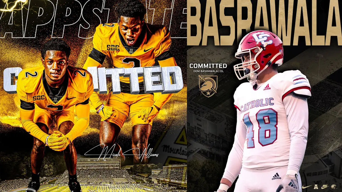 Micah Williams (Appalachian State) and Dominic Basrawala (Army) announced their commitments with colorful commit graphics.