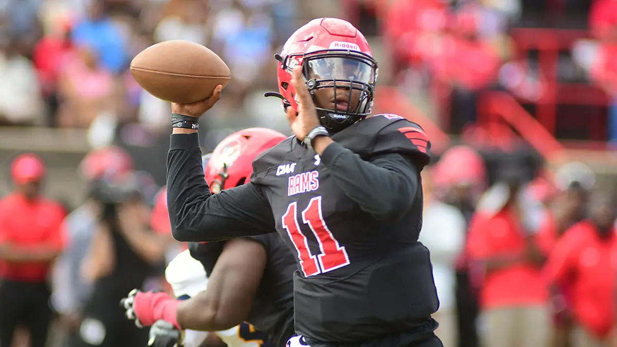 Winston-Salem State quarterback Daylin Lee aims downfield against Johnson C. Smith in 2024