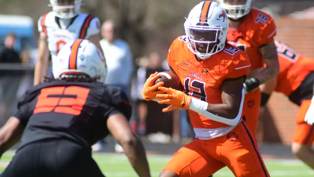 Campbell wide receiver Randall King looks for daylight in the Camels' 2025 spring game.