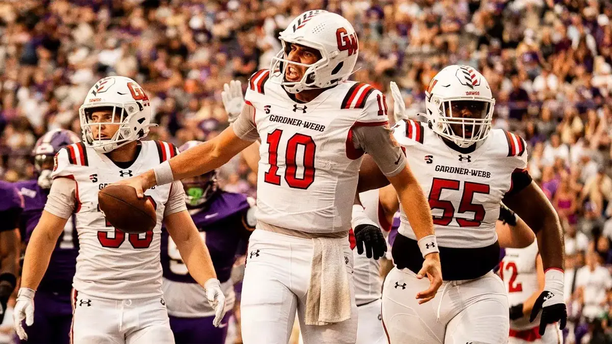 New Gardner-Webb quarterback Nate Hampton celebrates after a big play against Western Carolina