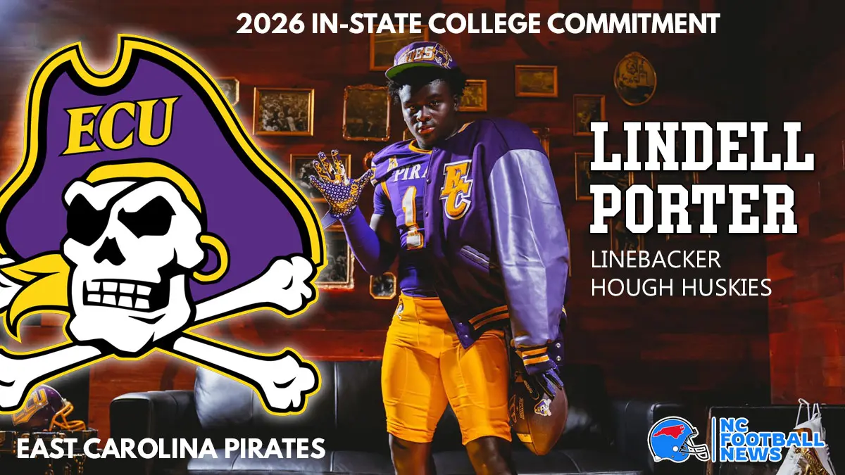 Lindell Porter, a senior football standout at Hough High, committed to East Carolina for 2026