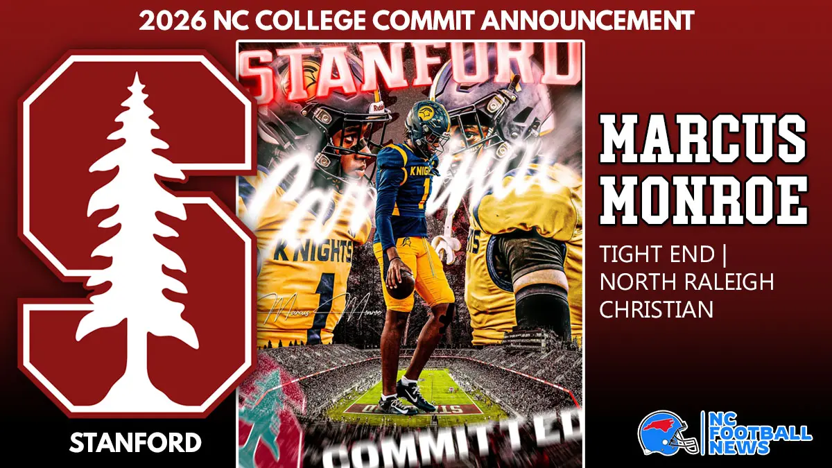 Marcus Monroe | Stanford commit 2026 - NCFootballNews Marcus Monroe, a rising senior tight end at North Raleigh Christian Academy, has committed to Stanford football for 2026.