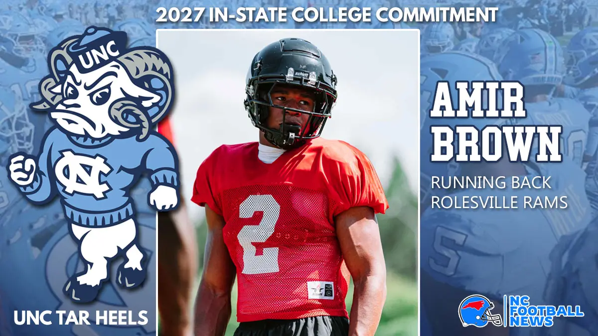 Rolesville running back Amir Brown has committed to UNC football and coach Bill Belichick