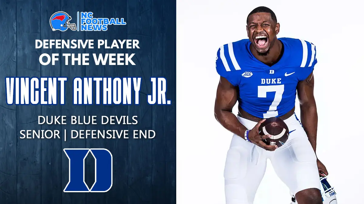 Duke defensive end Vincent Anthony Jr. is the NC Football News college football Defensive Player of the Week