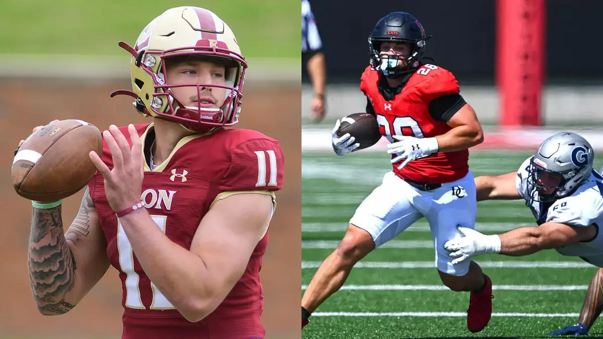 Elon quarterback Landen Clark and Davidson running back Will Jones are pictured side-by-side to preview the upcoming Elon vs. Davidson football game