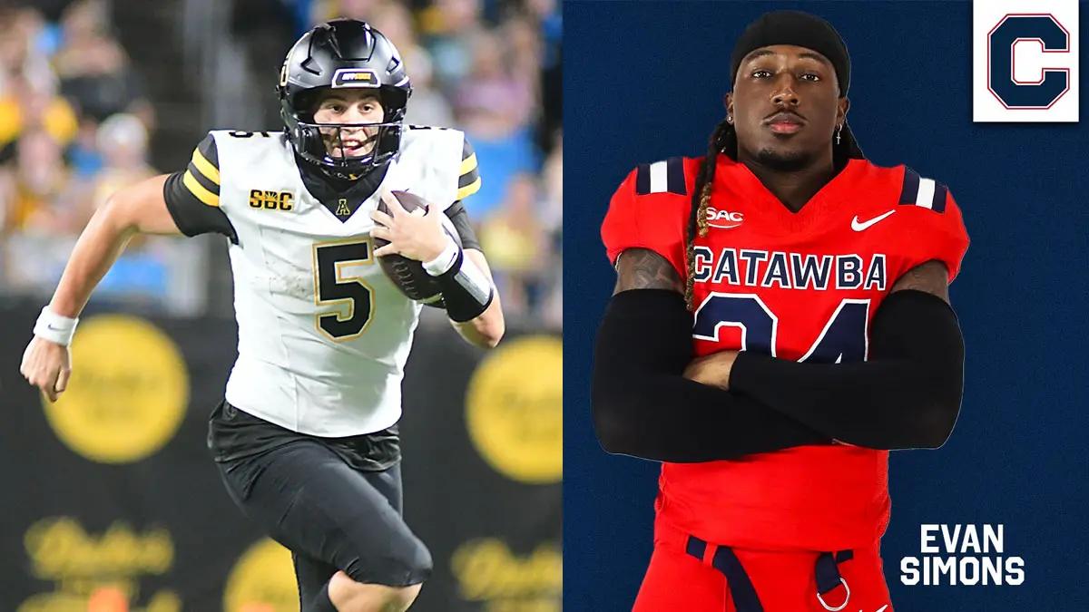 Separate pictures of App State quarterback AJ Swann and Catawba defender Evan Simons - two of our NC college football "Stat Champions" for week one.