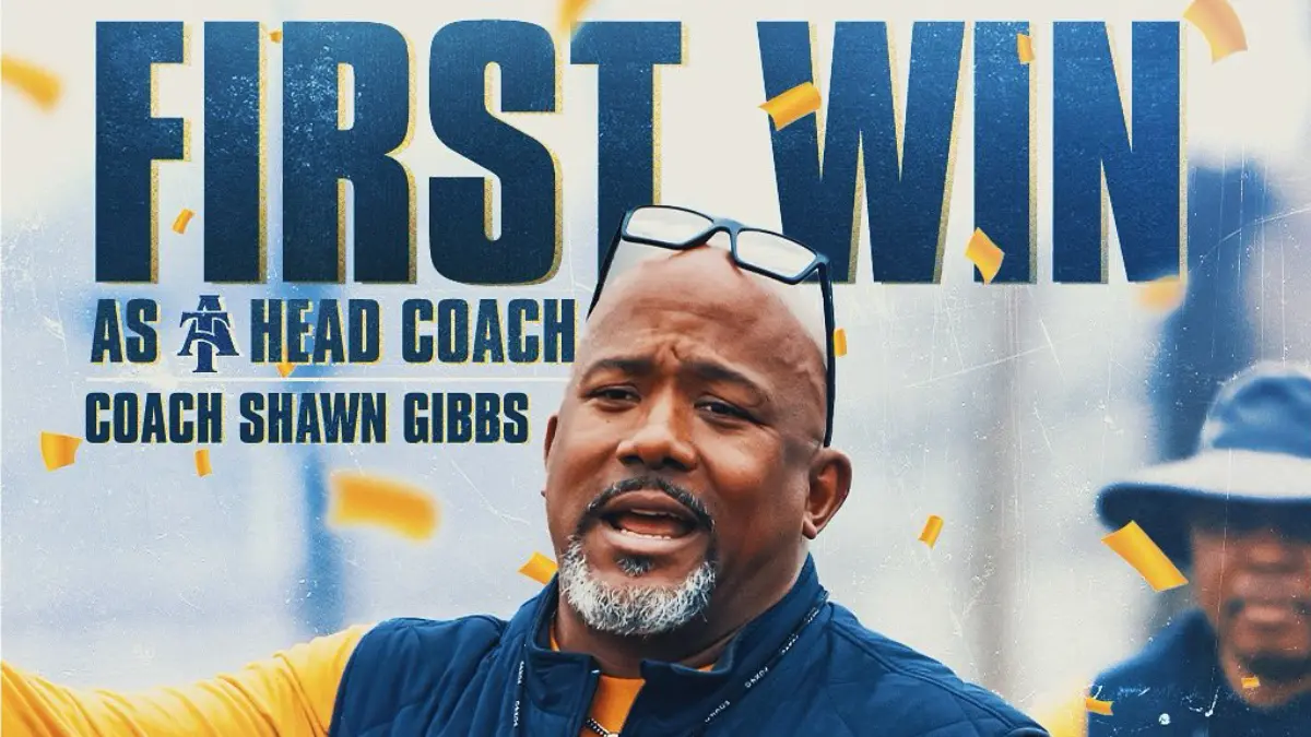North Carolina A&T celebrates the first career win for new head coach Shawn Gibbs.