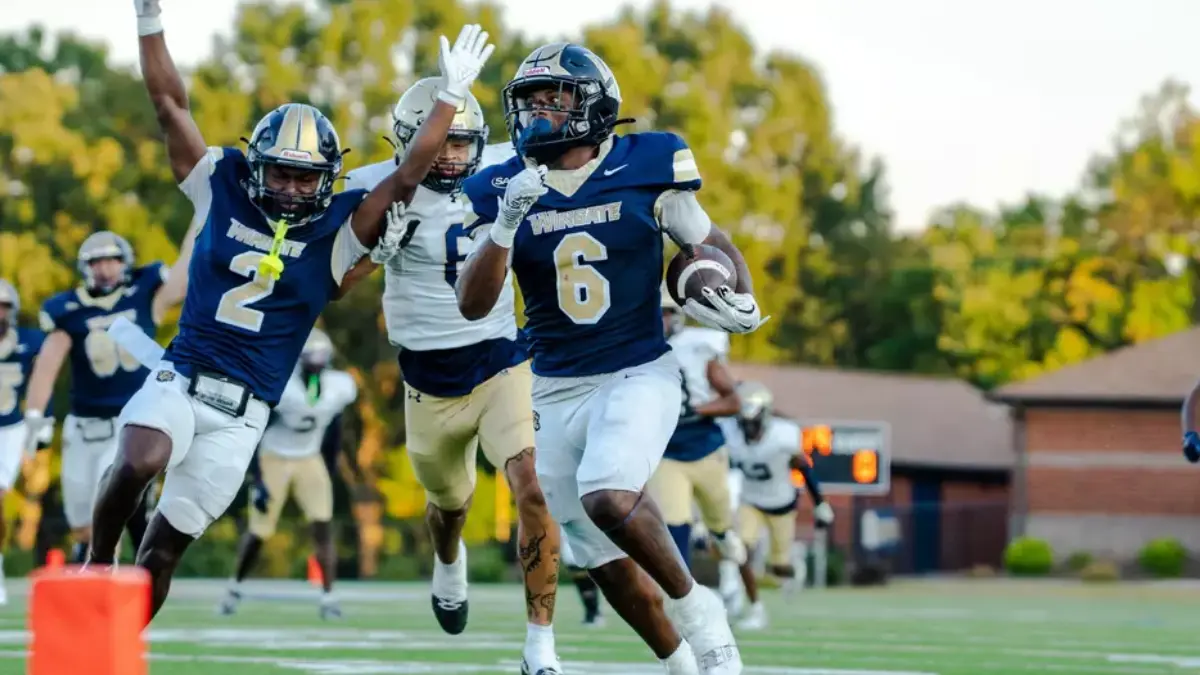 Wingate running back Xavier Pugh heads for the end zone in a game against Bluefield State.