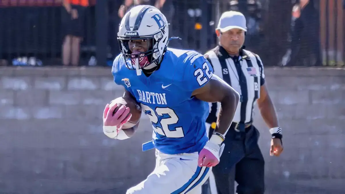 Barton football running back Jackson Parrish rushed for 218 yard and a touchdown in the Bulldogs' win over Ferrum. Parrish was named Conference Carolinas Offensive Player of the Week.