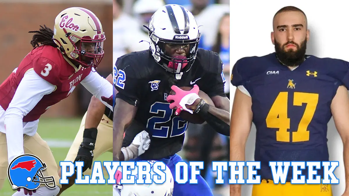Images of this week's North Carolina college football players of the week: Elon's Khamari Brown, Barton's Jackson Parrish and Johnson C. Smith's Lukasz Smolen.