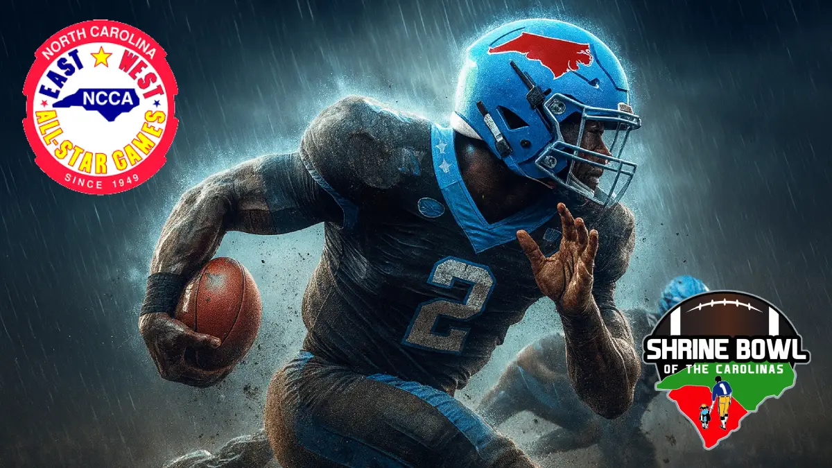 AI-generated image promoting two upcoming high school football all-star games in December