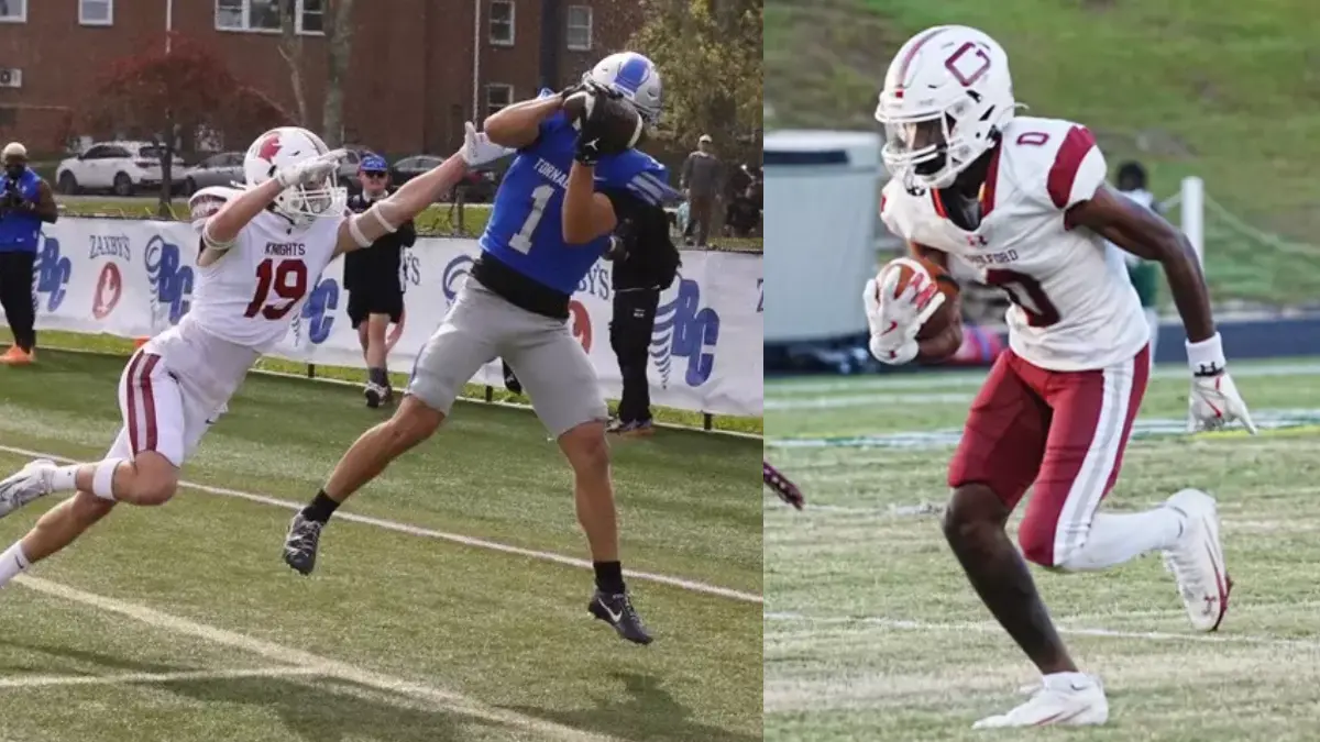 Side-by-side images of Brevard football and Guilford College football to promote a D3 Game-Day story post