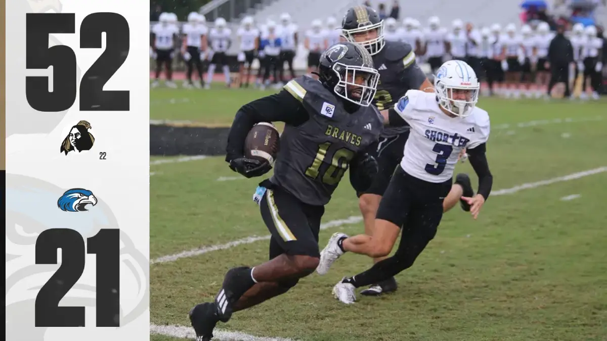 UNC Pembroke receiver JaQuan Albright turns upfield with the ball against Shorter