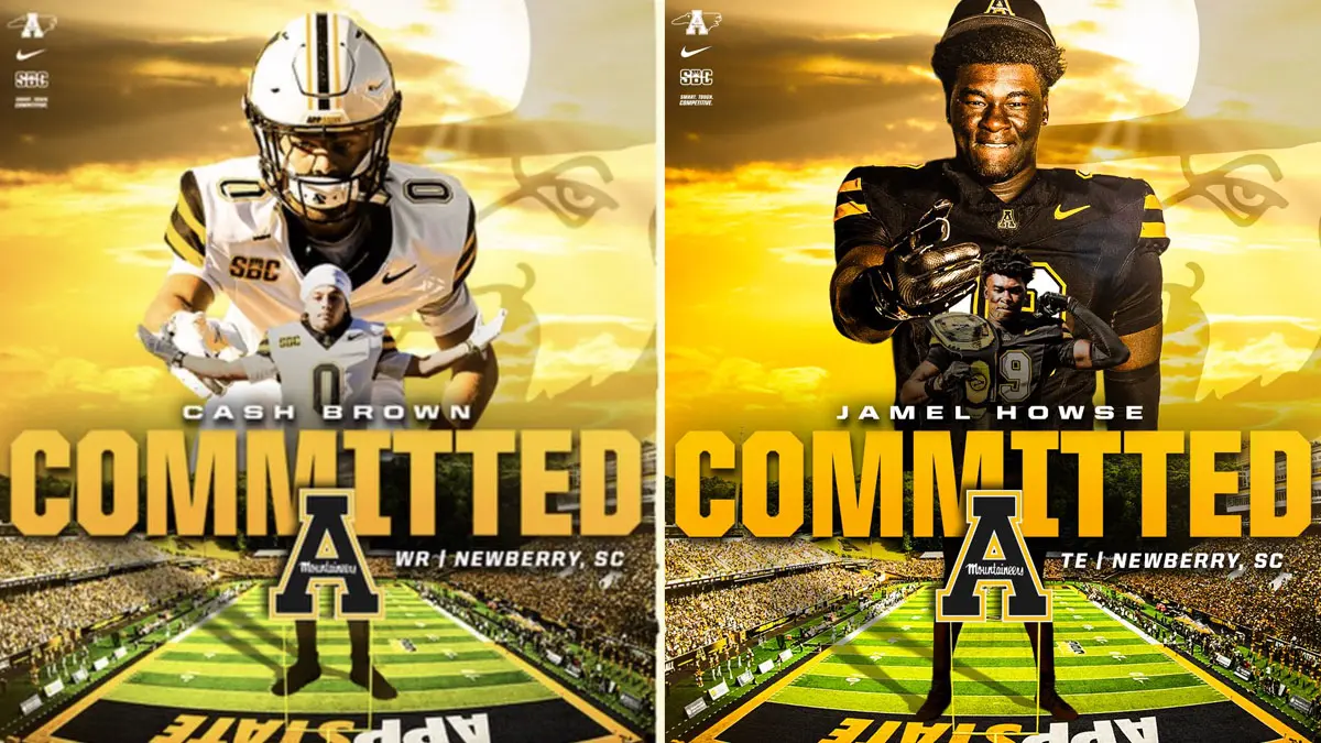 Appalachian State football has added a pair of 2026 commitments from Newberry High in South Carolina - WR Sebastian "Cash" Brown and TE Jamel Howse.