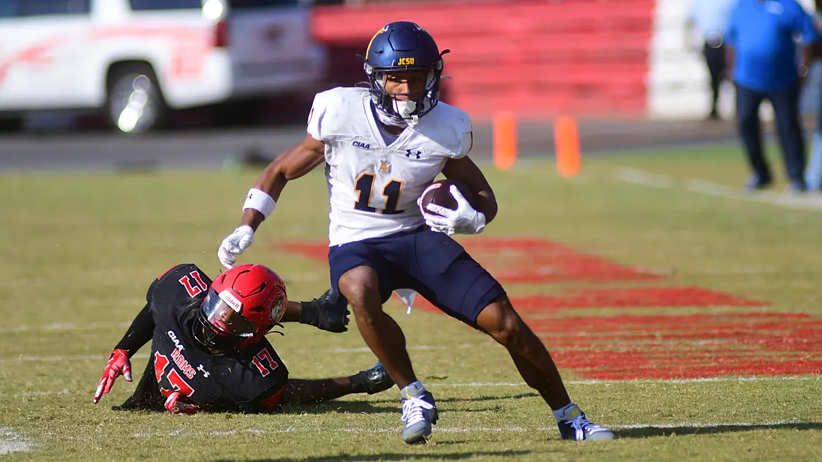 Brevin Caldwell runs into the open field during a 2024 game between Johnson C. Smith and Winston-Salem State.