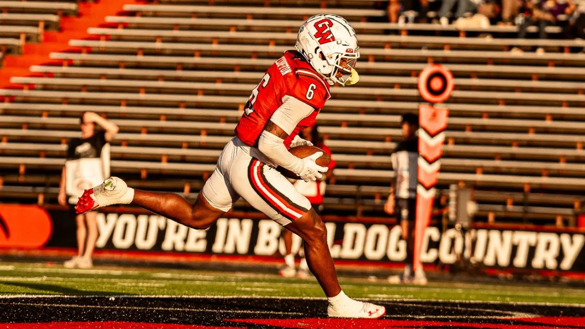 Chris Lofton hauls in a touchdown pass in a Gardner-Webb football game against Western Illinois.
