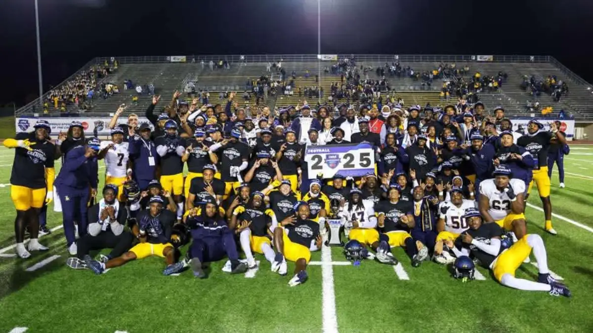 Johnson C. Smith players pose after winning the CIAA championship game against Virginia Union.