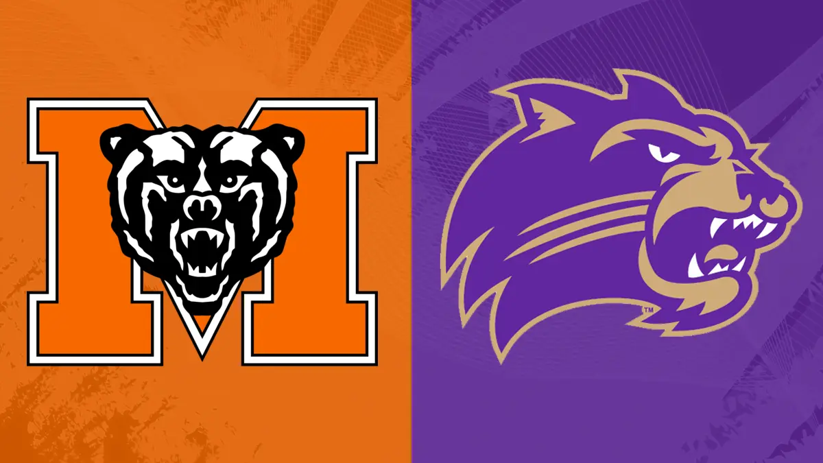 FCS football game day graphic featuring logos and team colors for Western Carolina and Mercer football teams.