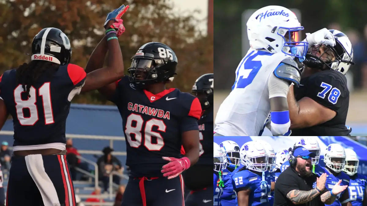 North Carolina D2 football game-day collage for Nov. 7, including Catawba, Barton, Chowan and Elizabeth City State.