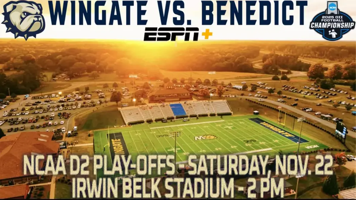 Wingate will host Benedict in the opening round of the D2 football playoffs on Nov. 22 at 2 p.m. at Irwin Belk Stadium.