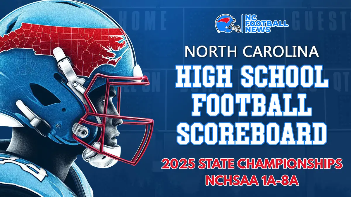 North Carolina high school football scoreboard graphic for December 11-13 NCHSAA state championship games