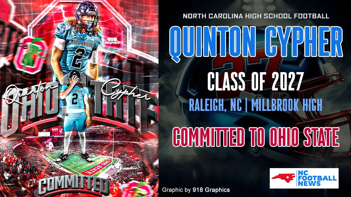 Linebacker Quinton Cypher, a 2027 football recruit from (Raleigh) Millbrook High, has committed to Ohio State.