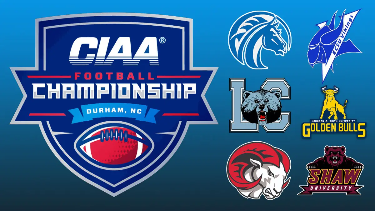 CIAA standings page, with CIAA football logo along with logos of all six North Carolina schools
