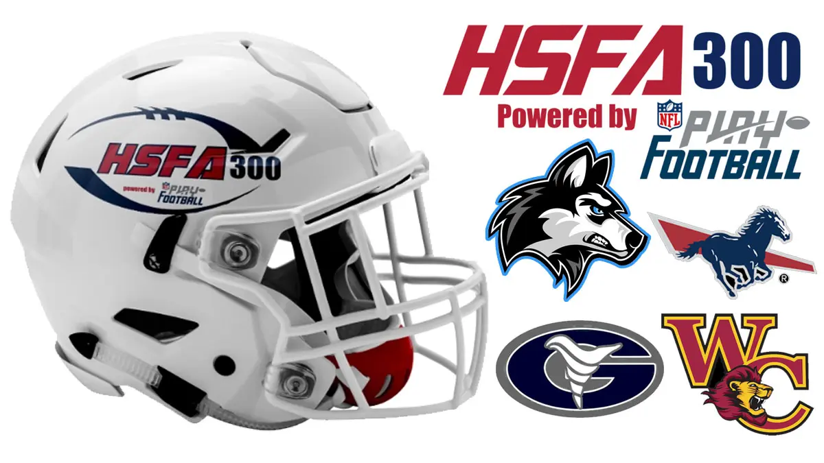 Logos from Hough High, Providence Day, Grimsley and West Charlotte - the top four North Carolina teams ranked in the HSFA 300.