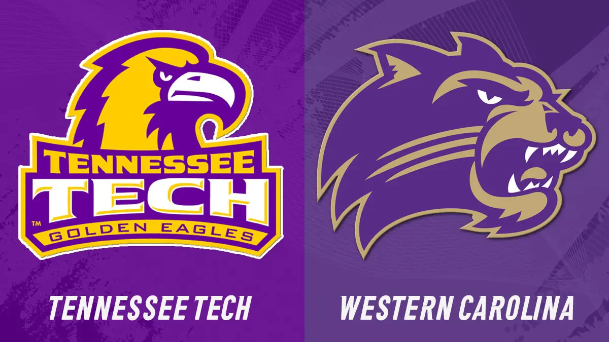 Game preview/game recap imagery for the Tennessee Tech at Western Carolina football meeting on Oct. 3, 2026, featuring the logos of each school