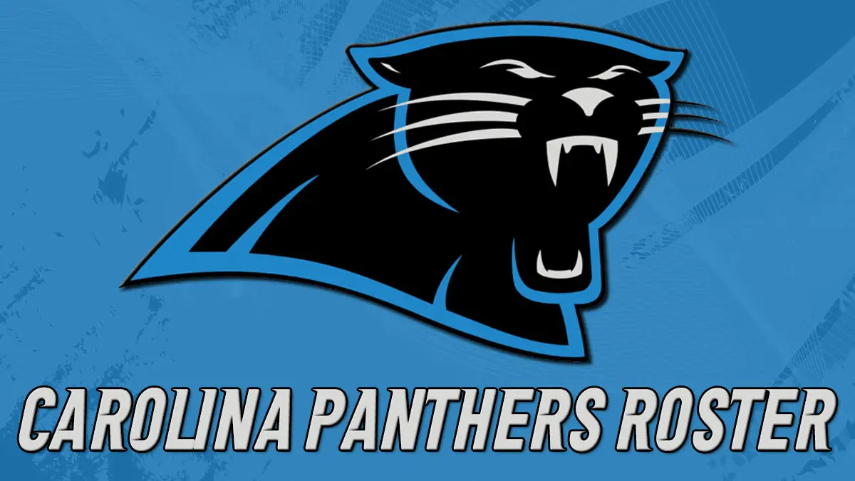 Carolina Panthers logo on a teal background with the text "Carolina Panthers Roster"