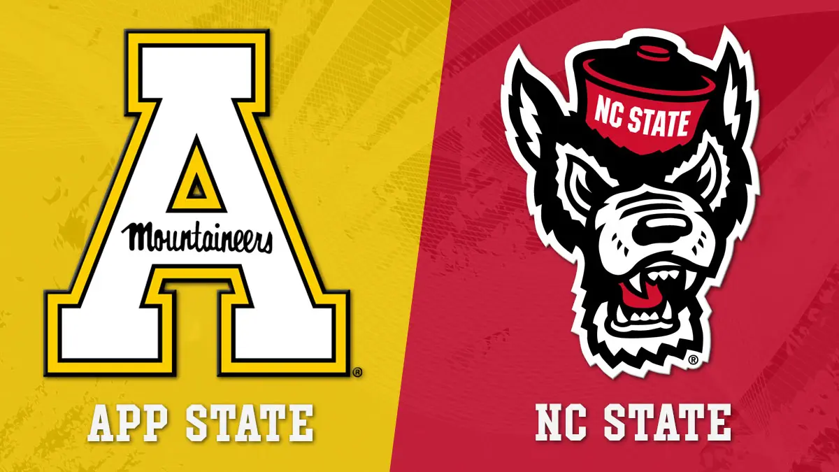Appalachian State at NC State college football matchup graphic 2026, featuring logos from each team.