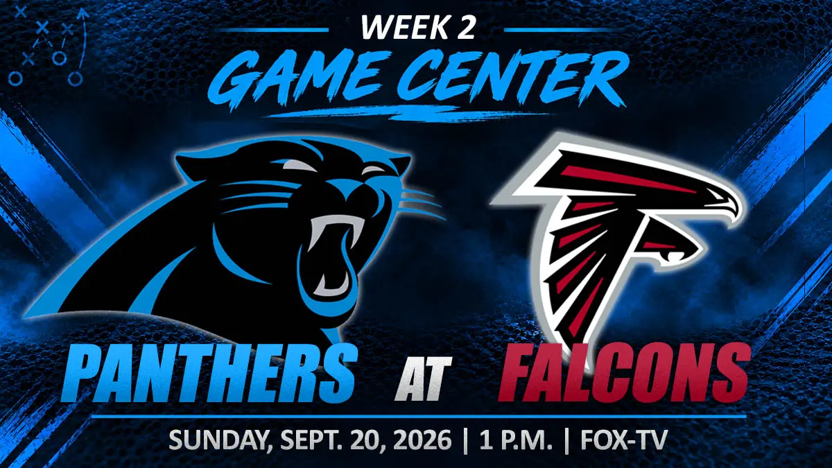 Carolina Panthers at Atlanta Falcons Week 2 matchup graphic, featuring logos from each team.