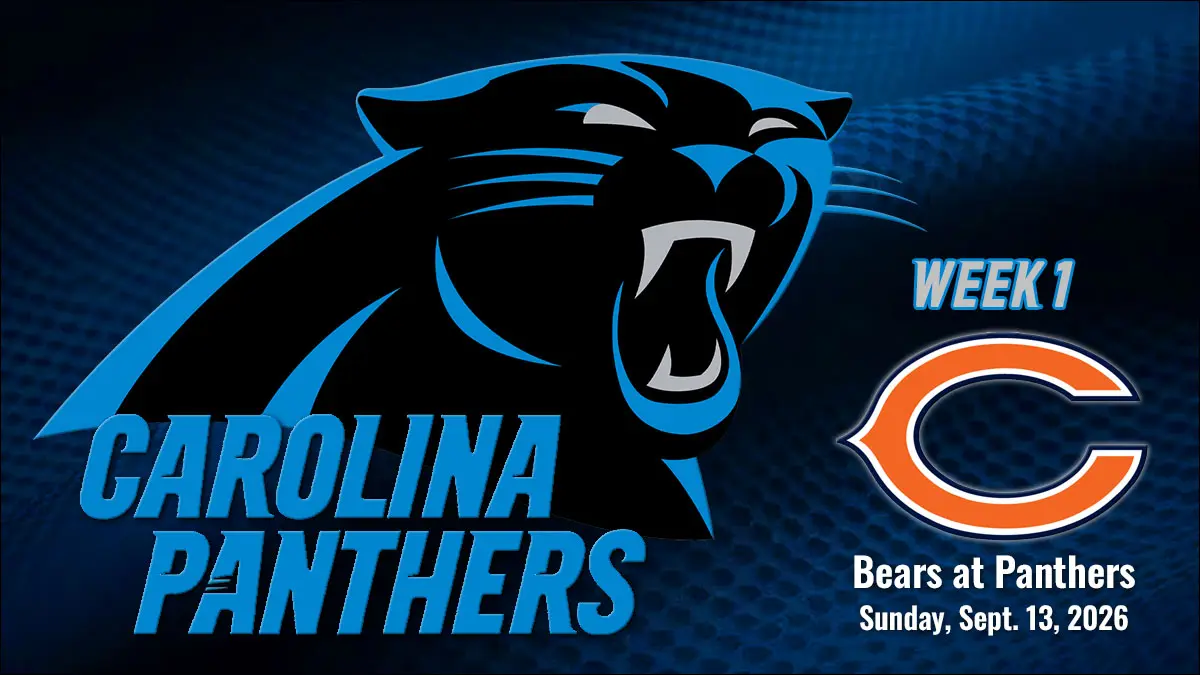 Game Center graphic for the upcoming NFL football game between the Carolina Panthers and Chicago Bears featuring logos of both teams