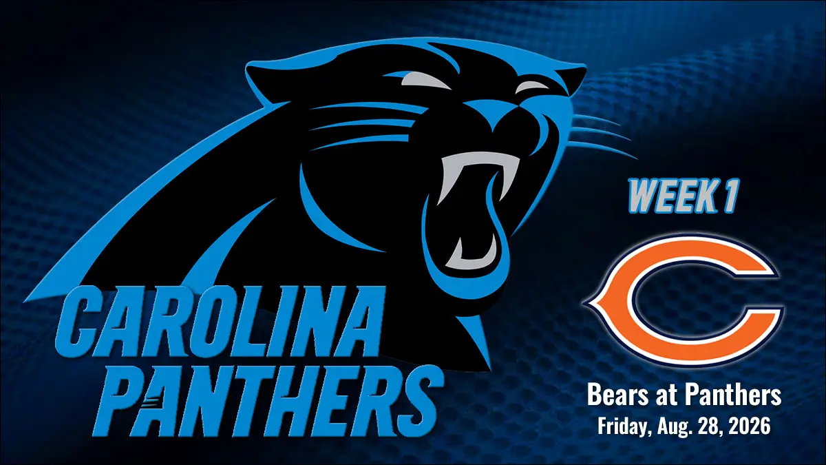 Game Center graphic for the upcoming NFL football game between the Carolina Panthers and Chicago Bears featuring logos of both teams