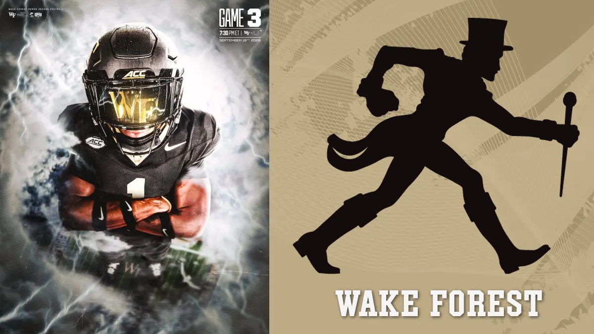 North Carolina college football games today graphic featuring Wake Forest, which plays Miami on Friday, Sept. 18.
