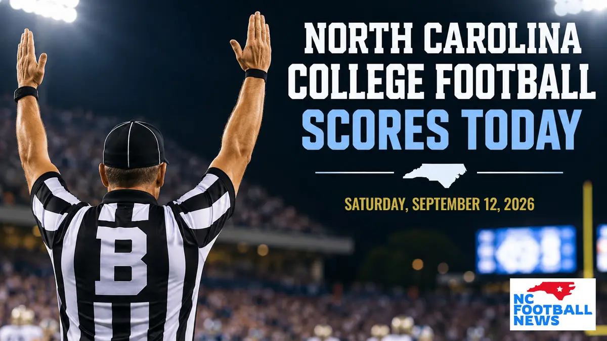 North Carolina college football scores today featured image, with referee signaling a touchdown